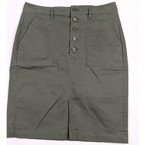 LOFT Skirt Women Size 6 Olive Green Button Front Pockets Cotton Spandex Lq